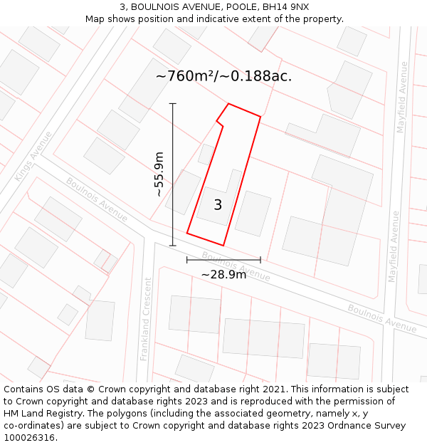 3, BOULNOIS AVENUE, POOLE, BH14 9NX: Plot and title map