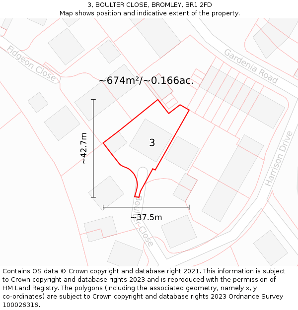3, BOULTER CLOSE, BROMLEY, BR1 2FD: Plot and title map