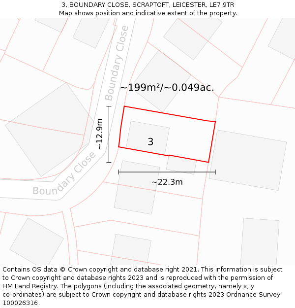 3, BOUNDARY CLOSE, SCRAPTOFT, LEICESTER, LE7 9TR: Plot and title map