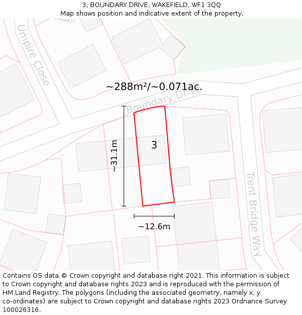 3, BOUNDARY DRIVE, WAKEFIELD, WF1 3QQ: Plot and title map