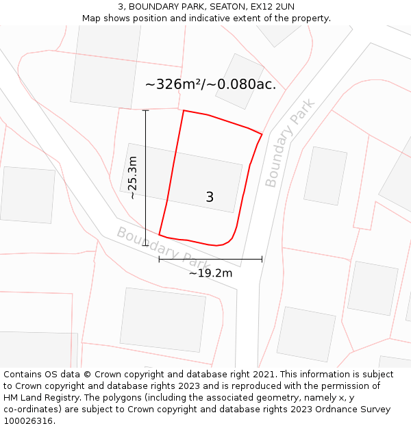 3, BOUNDARY PARK, SEATON, EX12 2UN: Plot and title map