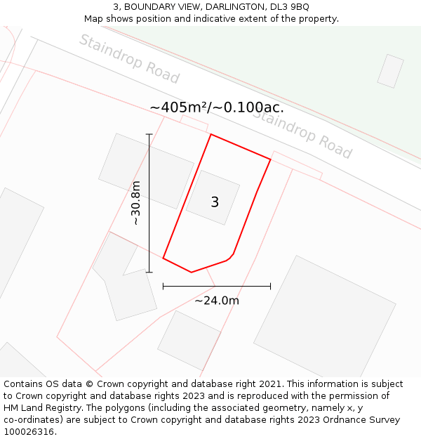 3, BOUNDARY VIEW, DARLINGTON, DL3 9BQ: Plot and title map