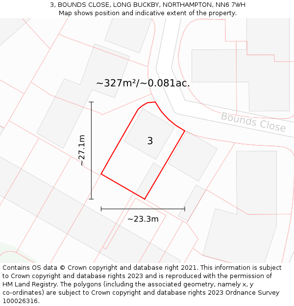 3, BOUNDS CLOSE, LONG BUCKBY, NORTHAMPTON, NN6 7WH: Plot and title map