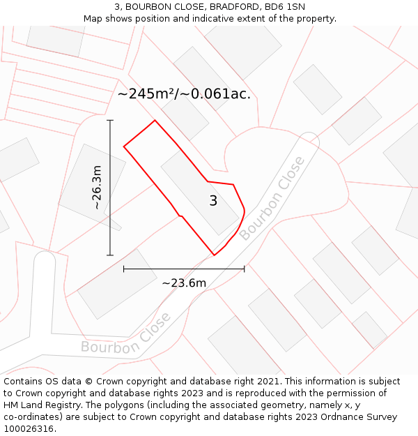 3, BOURBON CLOSE, BRADFORD, BD6 1SN: Plot and title map