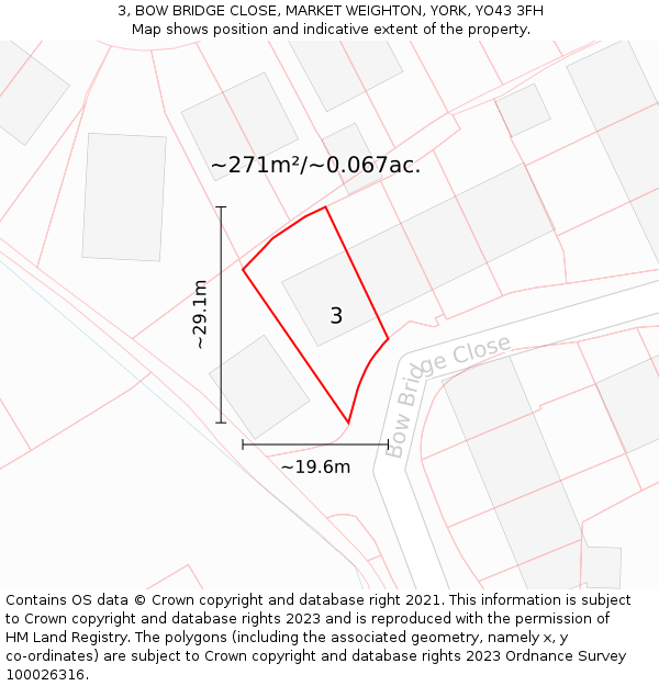 3, BOW BRIDGE CLOSE, MARKET WEIGHTON, YORK, YO43 3FH: Plot and title map