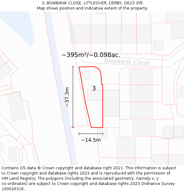 3, BOWBANK CLOSE, LITTLEOVER, DERBY, DE23 3YE: Plot and title map