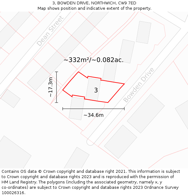 3, BOWDEN DRIVE, NORTHWICH, CW9 7ED: Plot and title map
