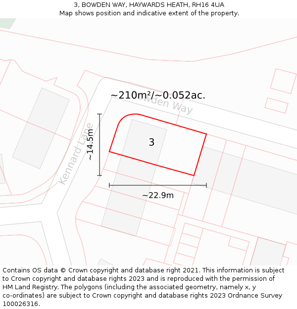 3, BOWDEN WAY, HAYWARDS HEATH, RH16 4UA: Plot and title map