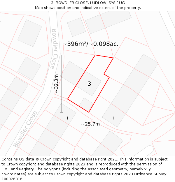 3, BOWDLER CLOSE, LUDLOW, SY8 1UG: Plot and title map