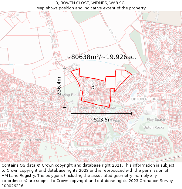 3, BOWEN CLOSE, WIDNES, WA8 9GL: Plot and title map
