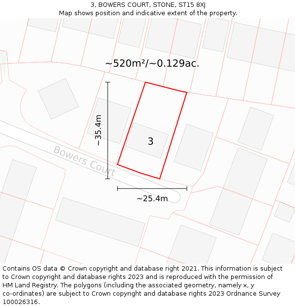3, BOWERS COURT, STONE, ST15 8XJ: Plot and title map