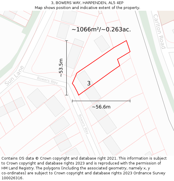 3, BOWERS WAY, HARPENDEN, AL5 4EP: Plot and title map