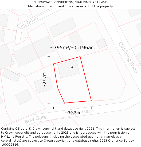 3, BOWGATE, GOSBERTON, SPALDING, PE11 4ND: Plot and title map