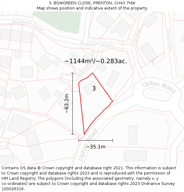 3, BOWGREEN CLOSE, PRENTON, CH43 7NW: Plot and title map