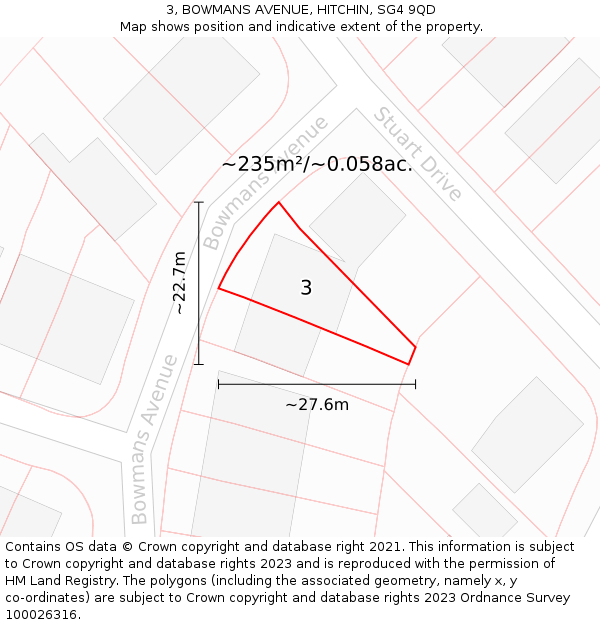 3, BOWMANS AVENUE, HITCHIN, SG4 9QD: Plot and title map