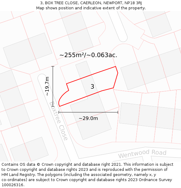 3, BOX TREE CLOSE, CAERLEON, NEWPORT, NP18 3RJ: Plot and title map