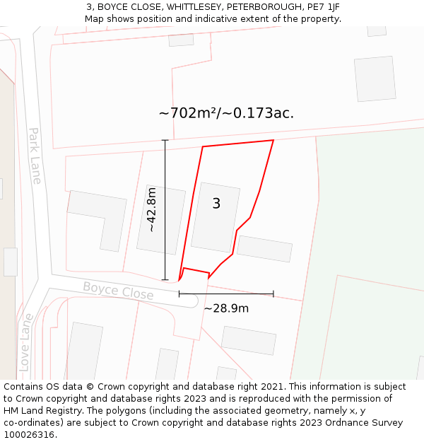 3, BOYCE CLOSE, WHITTLESEY, PETERBOROUGH, PE7 1JF: Plot and title map
