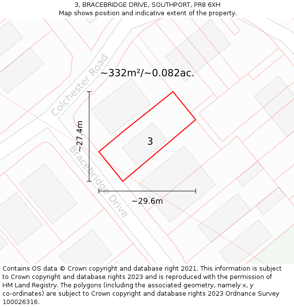 3, BRACEBRIDGE DRIVE, SOUTHPORT, PR8 6XH: Plot and title map