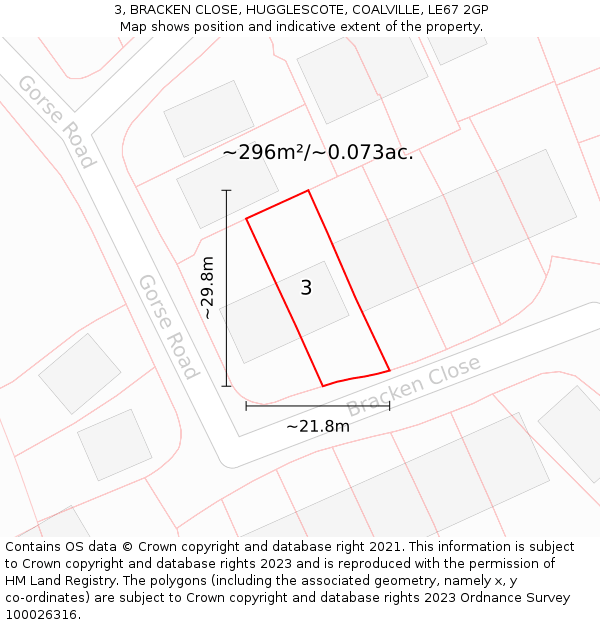 3, BRACKEN CLOSE, HUGGLESCOTE, COALVILLE, LE67 2GP: Plot and title map