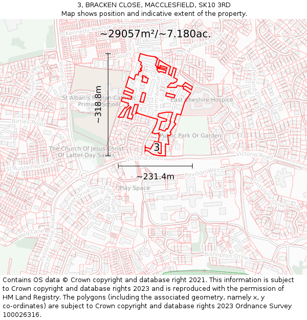 3, BRACKEN CLOSE, MACCLESFIELD, SK10 3RD: Plot and title map
