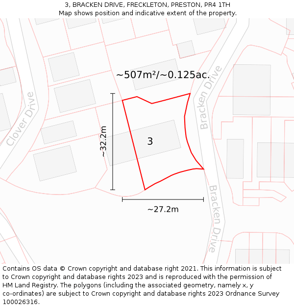 3, BRACKEN DRIVE, FRECKLETON, PRESTON, PR4 1TH: Plot and title map