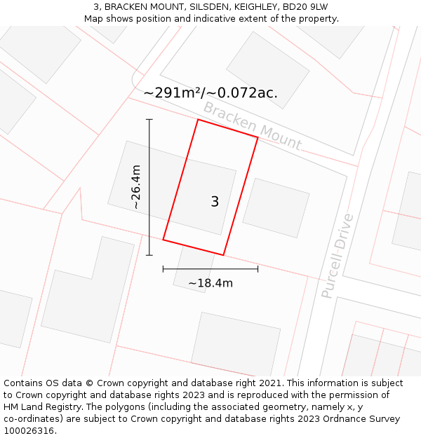 3, BRACKEN MOUNT, SILSDEN, KEIGHLEY, BD20 9LW: Plot and title map