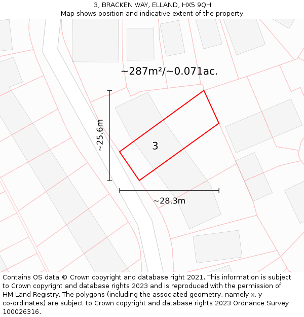 3, BRACKEN WAY, ELLAND, HX5 9QH: Plot and title map