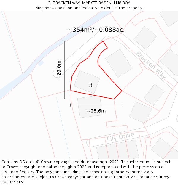 3, BRACKEN WAY, MARKET RASEN, LN8 3QA: Plot and title map