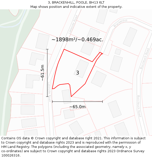 3, BRACKENHILL, POOLE, BH13 6LT: Plot and title map