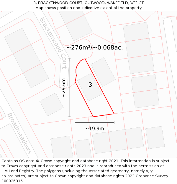 3, BRACKENWOOD COURT, OUTWOOD, WAKEFIELD, WF1 3TJ: Plot and title map