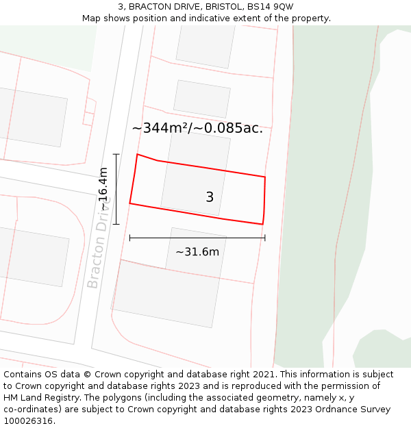 3, BRACTON DRIVE, BRISTOL, BS14 9QW: Plot and title map