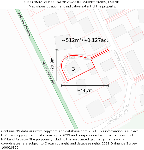 3, BRADMAN CLOSE, FALDINGWORTH, MARKET RASEN, LN8 3FH: Plot and title map