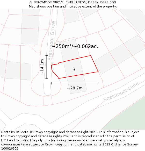 3, BRADMOOR GROVE, CHELLASTON, DERBY, DE73 6QS: Plot and title map