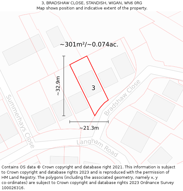 3, BRADSHAW CLOSE, STANDISH, WIGAN, WN6 0RG: Plot and title map