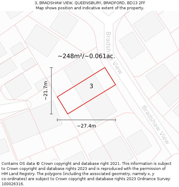 3, BRADSHAW VIEW, QUEENSBURY, BRADFORD, BD13 2FF: Plot and title map