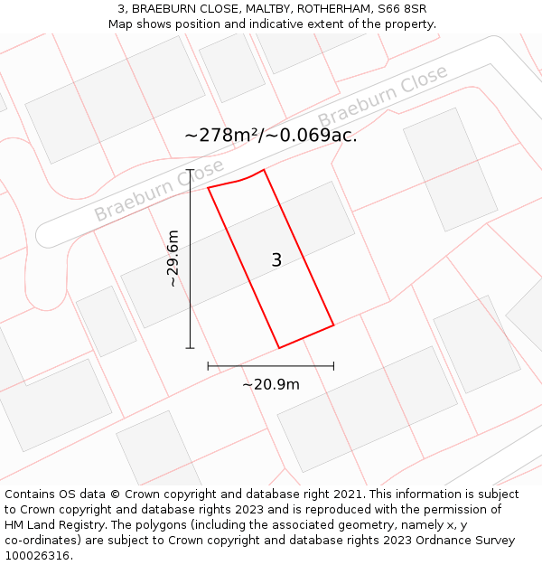 3, BRAEBURN CLOSE, MALTBY, ROTHERHAM, S66 8SR: Plot and title map