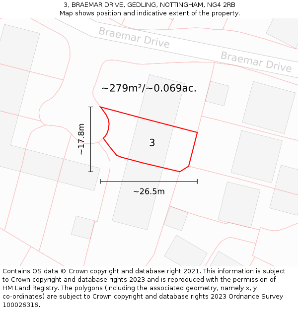 3, BRAEMAR DRIVE, GEDLING, NOTTINGHAM, NG4 2RB: Plot and title map