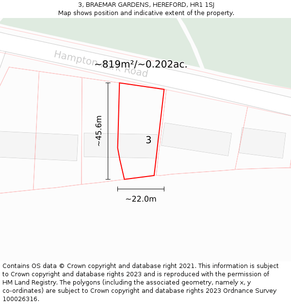 3, BRAEMAR GARDENS, HEREFORD, HR1 1SJ: Plot and title map