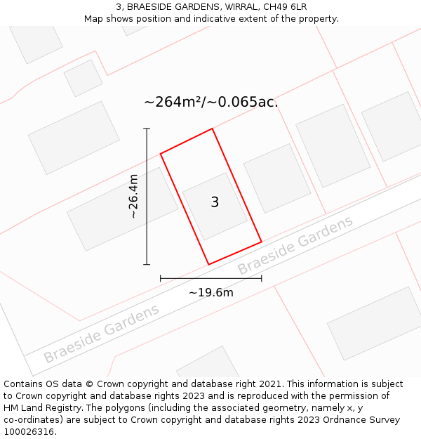 3, BRAESIDE GARDENS, WIRRAL, CH49 6LR: Plot and title map