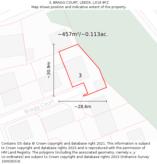 3, BRAGG COURT, LEEDS, LS16 8FZ: Plot and title map