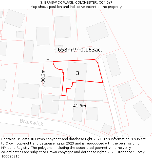 3, BRAISWICK PLACE, COLCHESTER, CO4 5YF: Plot and title map