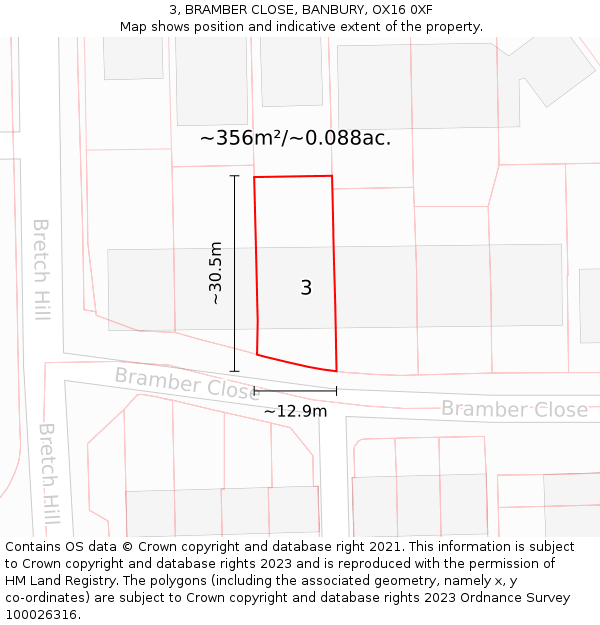 3, BRAMBER CLOSE, BANBURY, OX16 0XF: Plot and title map