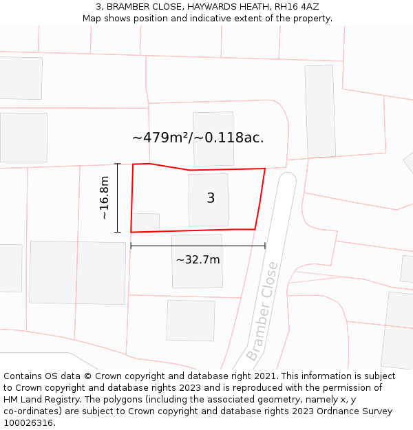 3, BRAMBER CLOSE, HAYWARDS HEATH, RH16 4AZ: Plot and title map