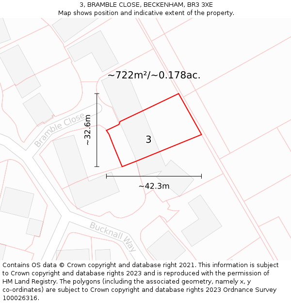 3, BRAMBLE CLOSE, BECKENHAM, BR3 3XE: Plot and title map