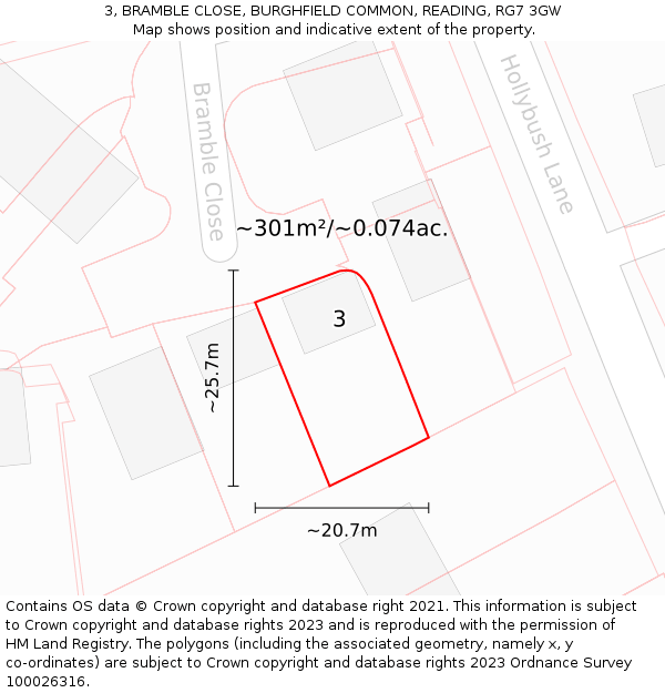 3, BRAMBLE CLOSE, BURGHFIELD COMMON, READING, RG7 3GW: Plot and title map