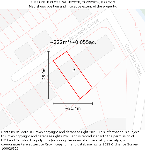 3, BRAMBLE CLOSE, WILNECOTE, TAMWORTH, B77 5GG: Plot and title map