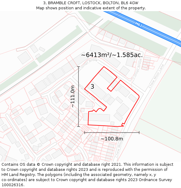 3, BRAMBLE CROFT, LOSTOCK, BOLTON, BL6 4GW: Plot and title map