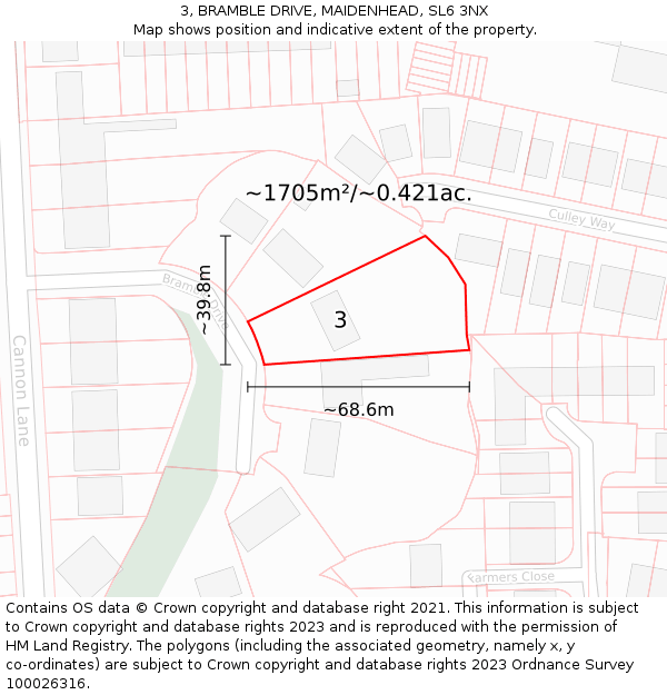 3, BRAMBLE DRIVE, MAIDENHEAD, SL6 3NX: Plot and title map