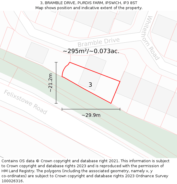 3, BRAMBLE DRIVE, PURDIS FARM, IPSWICH, IP3 8ST: Plot and title map