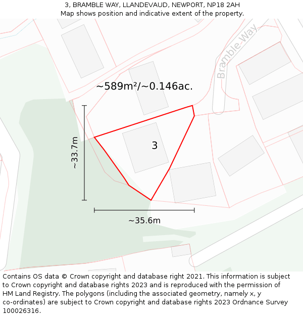 3, BRAMBLE WAY, LLANDEVAUD, NEWPORT, NP18 2AH: Plot and title map